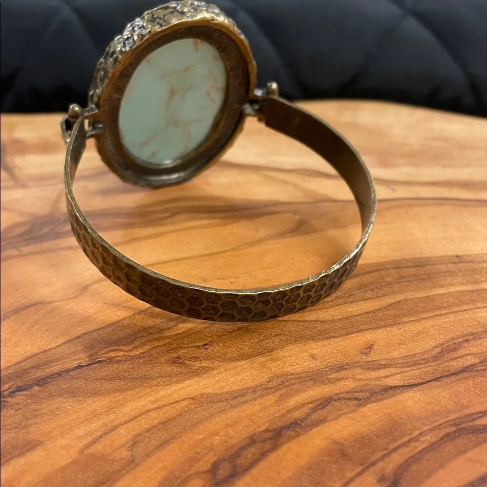 Antique Gold Tone Hammered Hinged Band Bracelet